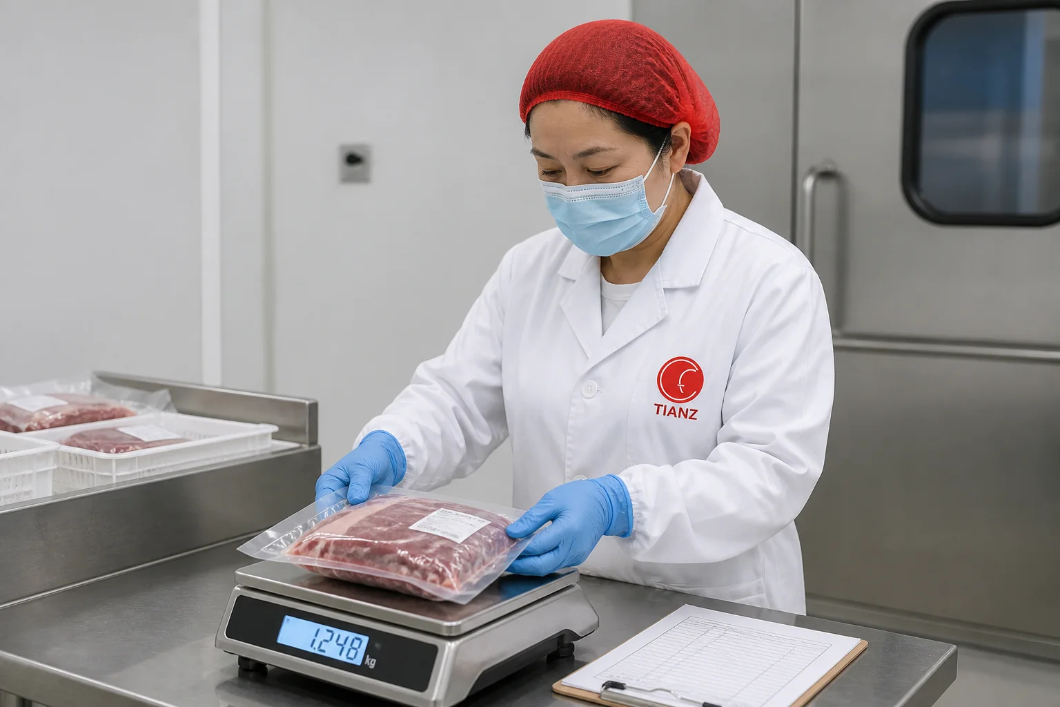 TIANZ worker reviewing package seal and weight