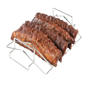 100% Food Safe 6 Rib Capacity Integrated Temperature Probe Holder Easy Clean Stainless Steel Rib Rack