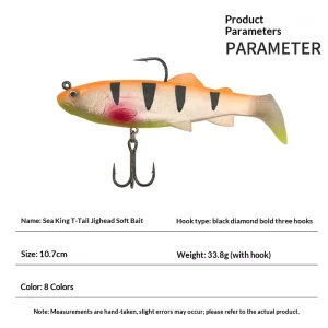 107mm 33.8g Trout Head Silicone Freshwater Lake River Fishing Lures Swimming Artificial Baits T Tail Soft Swimbait