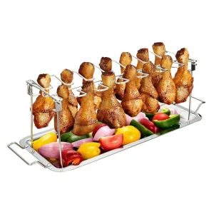 14 Slots Chicken Wing & Leg BBQ Grilling Rack Stainless Steel Roaster Stand for Smoker Grill Oven Charcoal Grill