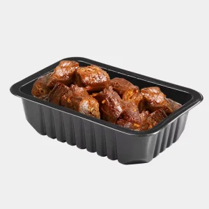 1812-5 Black Fresh Lock Pre Made Disposable Meat Tray Dish Braised Duck Chicken Feet Takeaway PP Plastic Blister Process