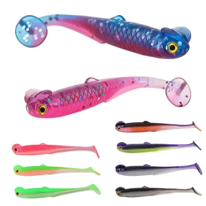 6cm 1.3g Artificial Soft Plastic Bait Glow Paddle Tail Bionic T Tail Worm Lure for Bass Fishing Stream Lake River Hooks