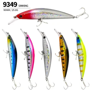 90mm Submersible Minnow Long Casting Lure 25.8g ABS Bait Minnow for Sea Bass Mackerel Fishing Bottom Fishing Techniques