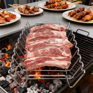 BBQ Cooking Rib Rack Multi Functional Stainless Steel Rib Roasting Rack for Smoker Grilling Roasting