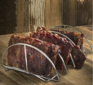 BBQ Rib Rack Holds 5 Racks Stainless Steel BBQ Rib Holder for Grilling Smoking Fits Larger Gas Charcoal Grills Outdoor Kitchen