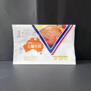 Back Seal Resealable Plastic Bag Beef Steak Frozen Food Packaging Fresh Keeping Light Proof Durable Pouch Easy Tear Notch