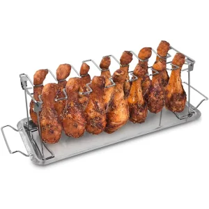 Collapsible Design 14 Slots Barbecue Stainless Steel Chicken Wing Leg Rack for Grilling