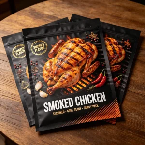 Custom Frozen Smoked Chicken Breast Three Side Seal Bags Printed Design Roasted Chicken Packaging Pouch
