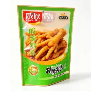 Custom Printed 3 Side Seal PA PE Food Packaging Bags Clear Window Heat Sealable Food Grade for Snacks Salad Pickled Chicken Feet