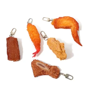 Custom Simulation Meat Fried Chicken Barbecue Food Model PVC Keychain Bag Pendant with Independent Packaging