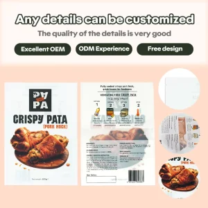 Customized Glossy Finish PET PE Heat Sealing Flat Pouch Food Grade Mylar Bag with Transparent Window for Pork Hock Food