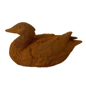 Decorative Cast Iron Duck Sculpture with Vintage Patina for Gardens