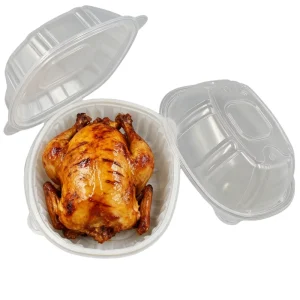 Disposable Biodegradable Take Out Whole Chicken Container With Dome Lid Roast Chicken Box for PP Coated