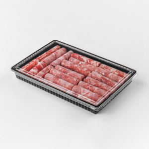 Disposable Plastic Fatty Beef Lamb Roll Container Supermarket Fresh Meat Fresh Keeping Disposable Pet Food Tray Black Takeout Box