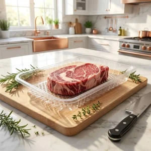 Disposable Transparent Food Grade PET Fresh Meat Packaging Tray with Honeycomb Breathable Bottom for Steak and Beef