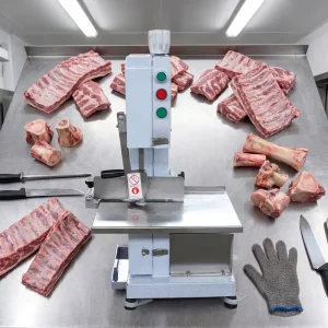 Electric Frozen Rib and Bone Cutting Machine Stainless Steel Blades Adjustable Thickness High Capacity Easy Operation