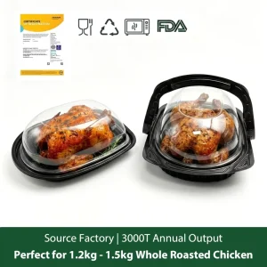 FDA Approved Microwavable PP Roasted Chicken Container Anti fog Lid Leakproof Handle Plastic Food Box Takeaway Packaging Tray