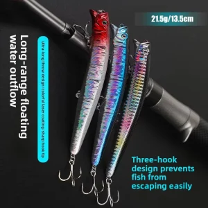 Floating Minnow Lure ABS 135mm 21.5g Surface Action Long Cast Artificial Hard Bait with Hooks for Carp & Bass Sea Fishing