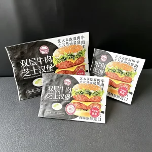 Food Grade Back Seal Plastic Bag for Beef Burger Packaging Heat Sealed Moisture Proof Custom Printed Pouch for Fast Food Packing