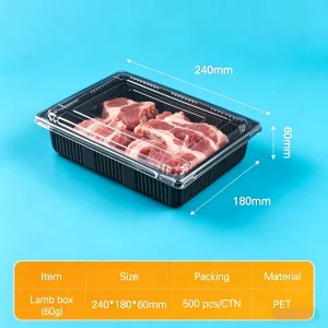 Food Grade PET Lamb Meat Box 240*180*60mm Disposable Clear Plastic Tray with Lid for Fresh Meat Packaging Supermarket Display