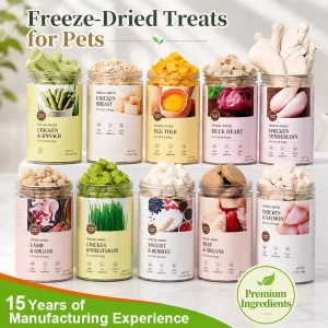 Freeze Dried Pet Treats for Cats and Dogs with Mixed Chicken Duck Egg Yolk and Cat Grass High Protein Snacks