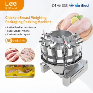 Full Automatic High-Accuracy Chicken Breast Weighing Filling Sealing Cartoning Equipment 20-Head Scale 15g 60bpm Poultry
