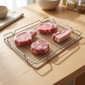 Heavy Duty Stainless Steel Pork Display Shelf Sanitary Meat Grid for Butcher Shop and Fresh Meat Counter