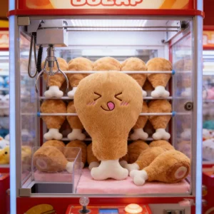 Kawaii Chicken Leg Plush Toy 25cm Stuffed Drumstick Doll with Embroidered Face for Claw Machine Prize Kids Gift