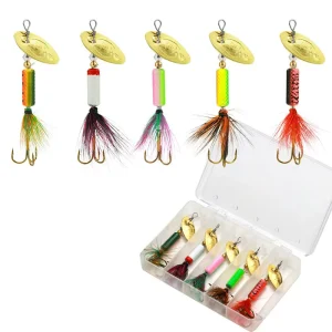 LUSHAZER 5 10pcs Spinner Bait Kit Spoon Lures Artificial Metal Fishing Lure Fishing Tackle for Trout Bass Rotating Baits Set