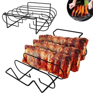Large Slot Stainless Steel Welded Non Stick Rib Rack for Smoking Grilling BBQ Heavy Duty Rust Resistant Easy Clean