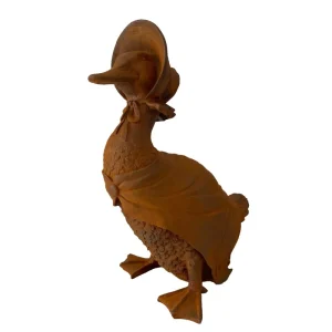 Metal Home Garden Duck Wearing a Hat Cast Iron Sculpture