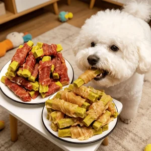 Natural Chicken Duck Wrapped Broccoli Chews Soft Meat Veggie Roll Daily Training Treat for Dogs