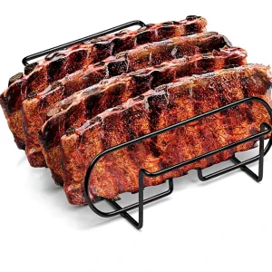 Non Stick Rib Rack Porcelain Coated Steel Roasting Stand Holds 4 Ribs