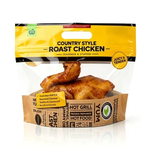 OEM Factory Custom 1 3kg Roast Chicken Stand Bag With Die Cut Handle Anti Fog Window Food Grade Oil Heat Resistant Rotisserie