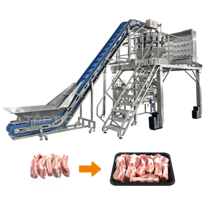 OEM ODM Automatic Food Fresh Frozen Pork Shredded Meat Frozen Food Chicken Wings Quantitative Multihead Weigher Weighing and Packing Packaging Machine
