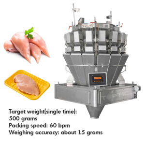 OEM ODM Fresh Chicken Wing Drumstick Breast Pork Rib and Kinds of Poultry Meat Integrated Multihead Weigher and Packing Machine with HMI Touch Screen