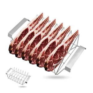Outdoor and Indoor Chicken Meat and BBQ Rib Rack Stainless Steel Roast Rack for Gas Grill Kitchen Rotisserie for Camping
