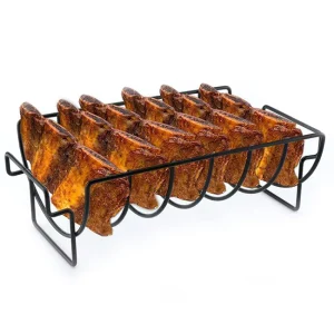 Quality Double Handle BBQ Rib Holder Steak Grilling Rack Fancy Design Kitchen Outdoor Barbecue Accessories Made Metal