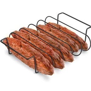 Rib Rack Non Stick Corrosion Resistant Metal BBQ Rib Holder Holds 5 Ribs Rib Grilling Charcoal Grill