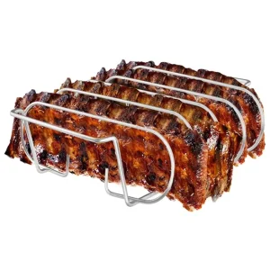Rib Rack Stainless Steel Roasting Stand for Grilling Barbecuing and Smoking BBQ Rib Rack for Gas Smoker or Charcoal Grill
