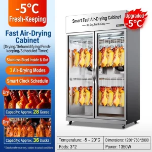 Stainless Steel Air Cooling Digital Control Frost Free Commercial Duck Skin Crisp Dryer Cabinet 2 Door 6 Shelves for Roast Duck