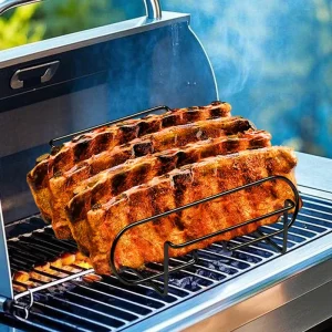 Stainless Steel Outdoor Grill Accessory Barbecue Grill Holder Rack Steak Lamb Rib Basket for Camping and Backyard