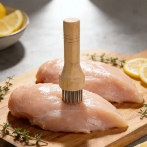 Wooden Handle Ergonomic Meat Tenderizer Stainless Steel Needle Pricking Tool Steak Pork BBQ Marinade Commercial Tool